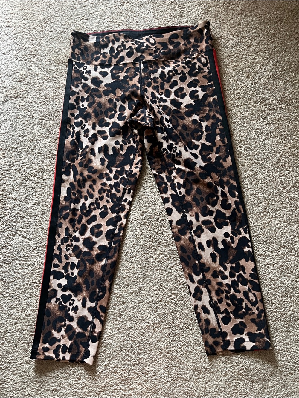 Calvin Klein Black Leggings with Red Trim and Leopard Interior